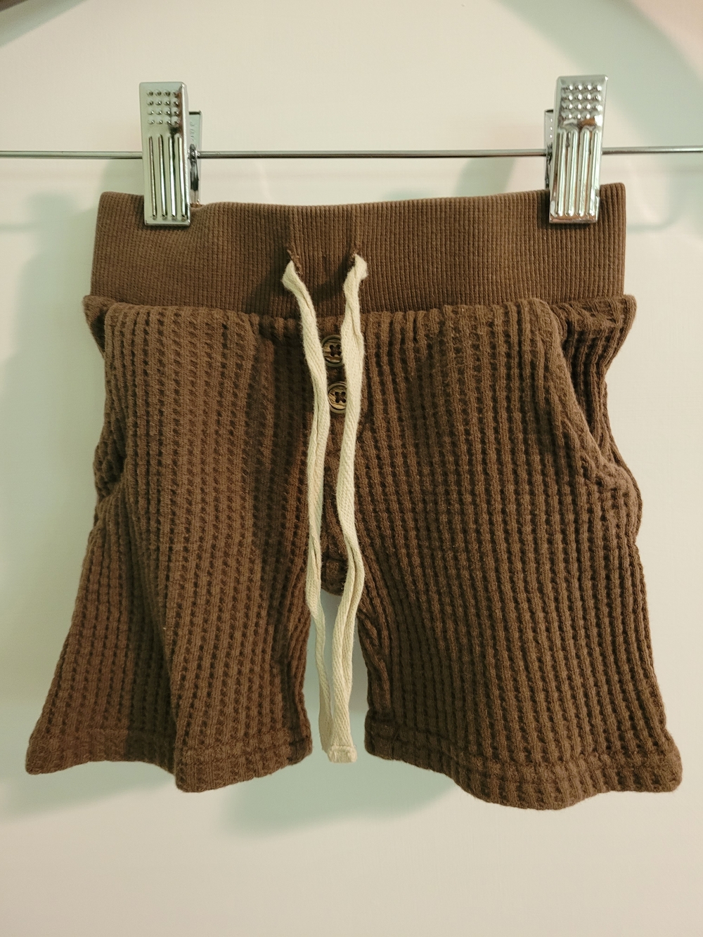 Jamie Kay Brown Waffle Knit Drawstring Shorts with Cream Tie